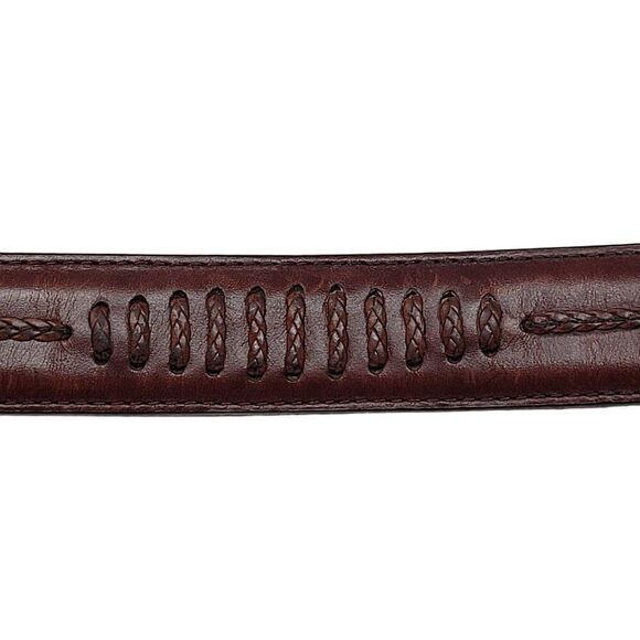 Vtg 90s Mens Cognac Brown Leather Belt Sz 34 Braided Inlay Silver Distressed Buc - Picture 7 of 16